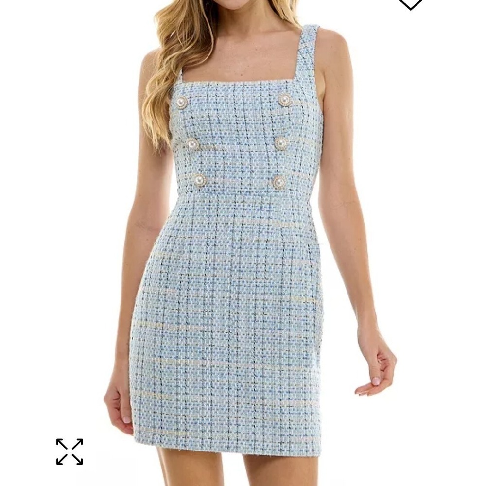 City Studios Juniors Square Neck Boucle Sheath Dress Size 1/2 Spring 1